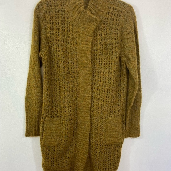 Magaschoni Cardigan Sweater L Silk Mohair Blend Green Chunky Knit Pockets Long - Picture 2 of 12